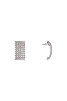  Self Portrait rectangular chain earrings with cubic zirconia in silver