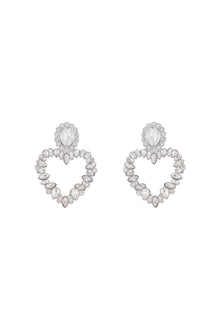  Self Portrait heart-shaped earrings with floral rhinestones and central oval silver