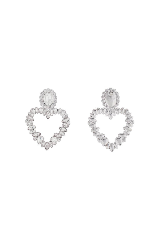 Self-Portrait Self Portrait heart-shaped earrings with floral rhinestones and central oval silver