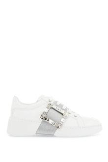  Roger Vivier white viv skate sneakers with rhinestone buckles