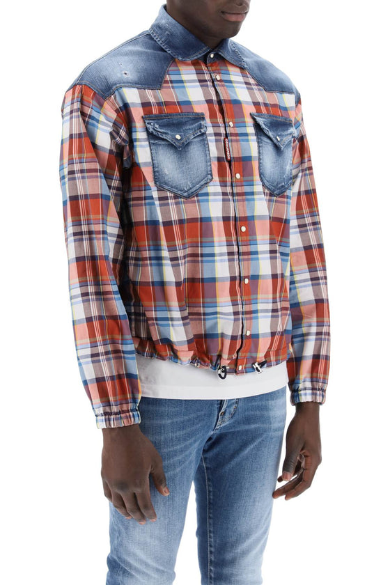 Dsquared2 plaid western shirt with denim inserts