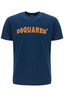  Dsquared2 t-shirt in cotone blu navy con scollo ampio