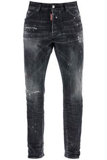  Dsquared2 black cotton jeans with white paint splatters