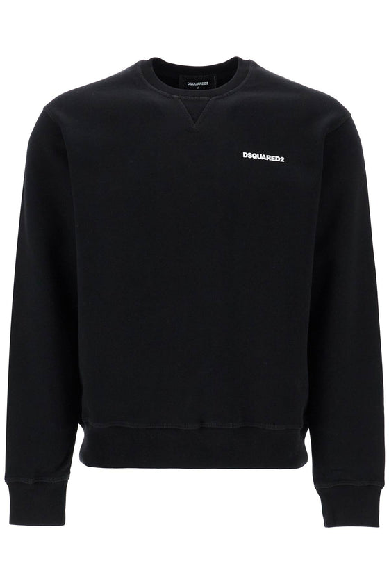 Dsquared2 black cotton crewneck sweatshirt with embroidered logo