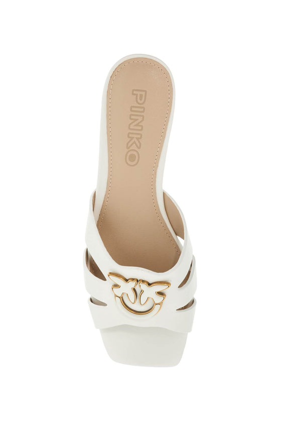 Pinko milk calf leather slippers with striped structure and golden details