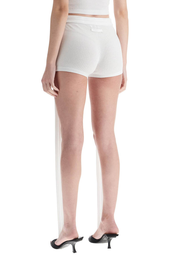 JEAN PAUL GAULTIER white cotton shorts with logo patch*** ribbed fabric*** above the knee