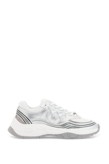  Pinko mesh and metallic faux leather sneakers in