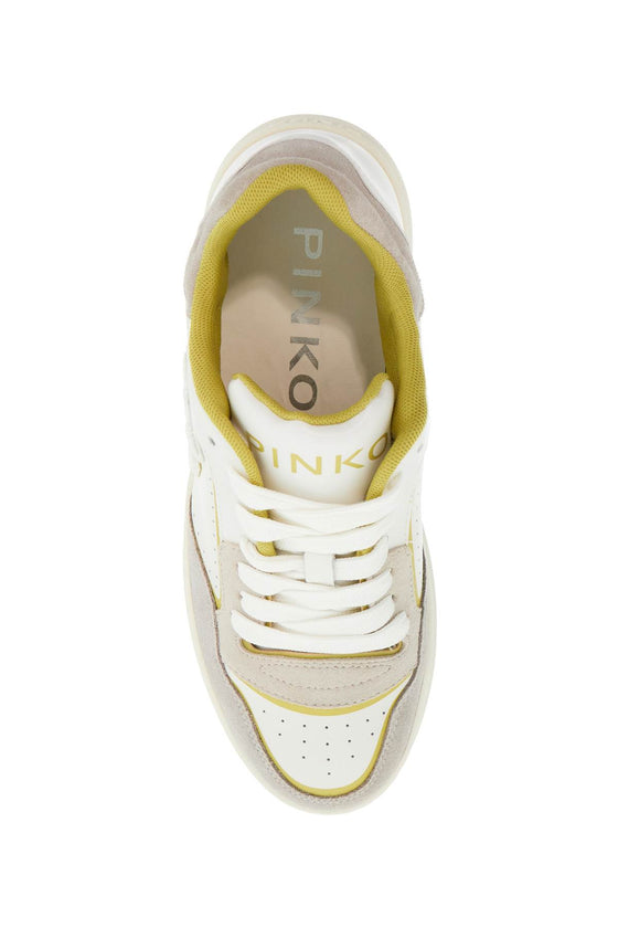 Pinko sneakers mandy 08 in white leather with lime details for women