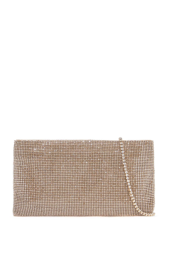 Benedetta Bruzziches compact rectangular bag in light gold rhinestones with elegant and sophisticated chain