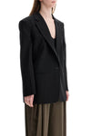 THE ANDAMANE blazer in poliestere e lana nero oversize monopetto con scollo a v