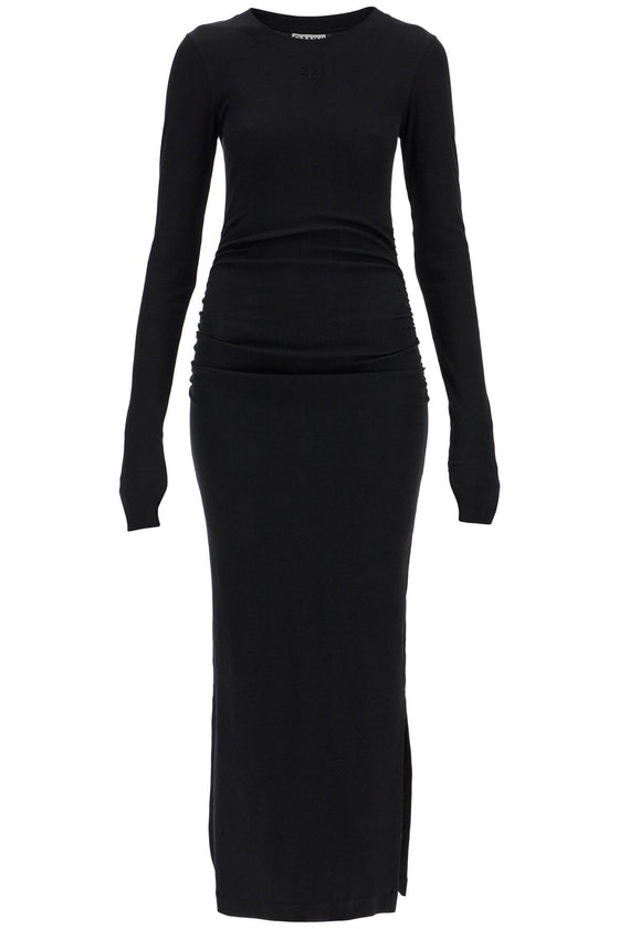 Ganni long ribbed jersey dress with nine words