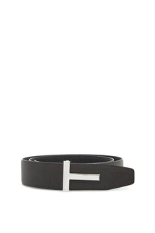  Tom Ford men's black calfskin belt with metal buckle