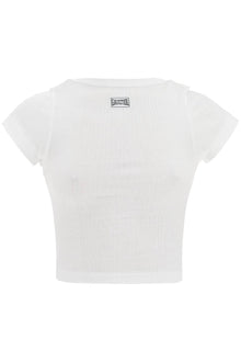  JEAN PAUL GAULTIER white cotton crop t-shirt with gaultier logo