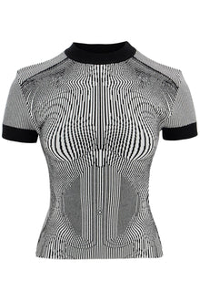  JEAN PAUL GAULTIER black and white striped viscose t-shirt