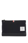 Thom Browne large pouch with gold zip and black tricolor stripe