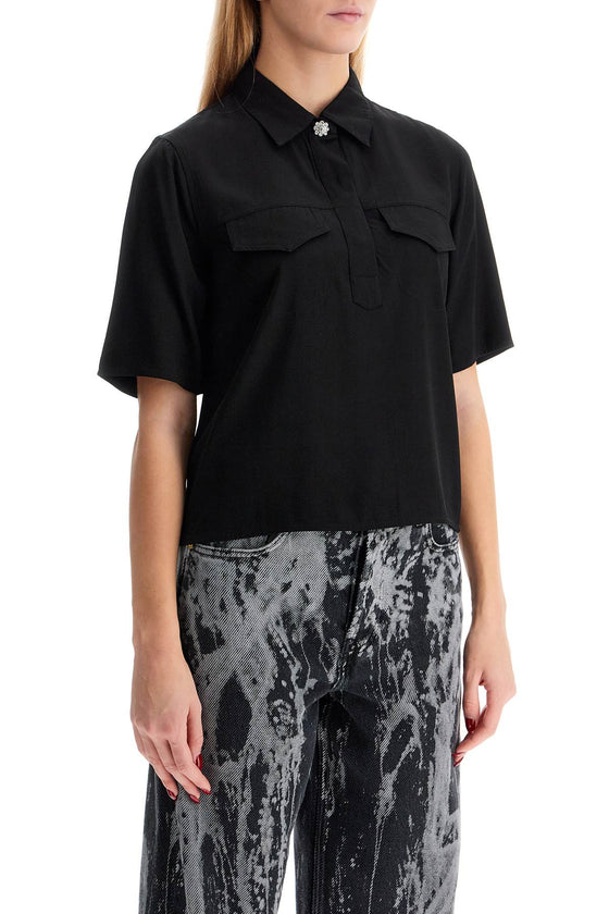 Ganni short-sleeved twill blouse for