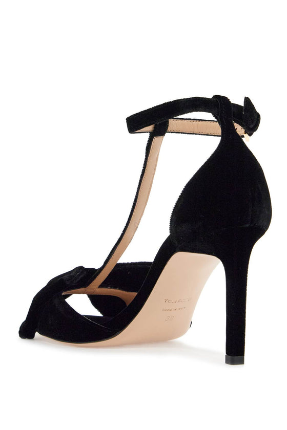 Tom Ford black medium heeled viscose sandals with golden buckle