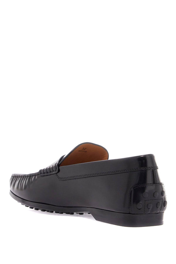 Tod'S men's black calfskin loafers with elegant insert and rubber sole