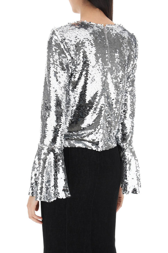 Self portrait sequined cropped top